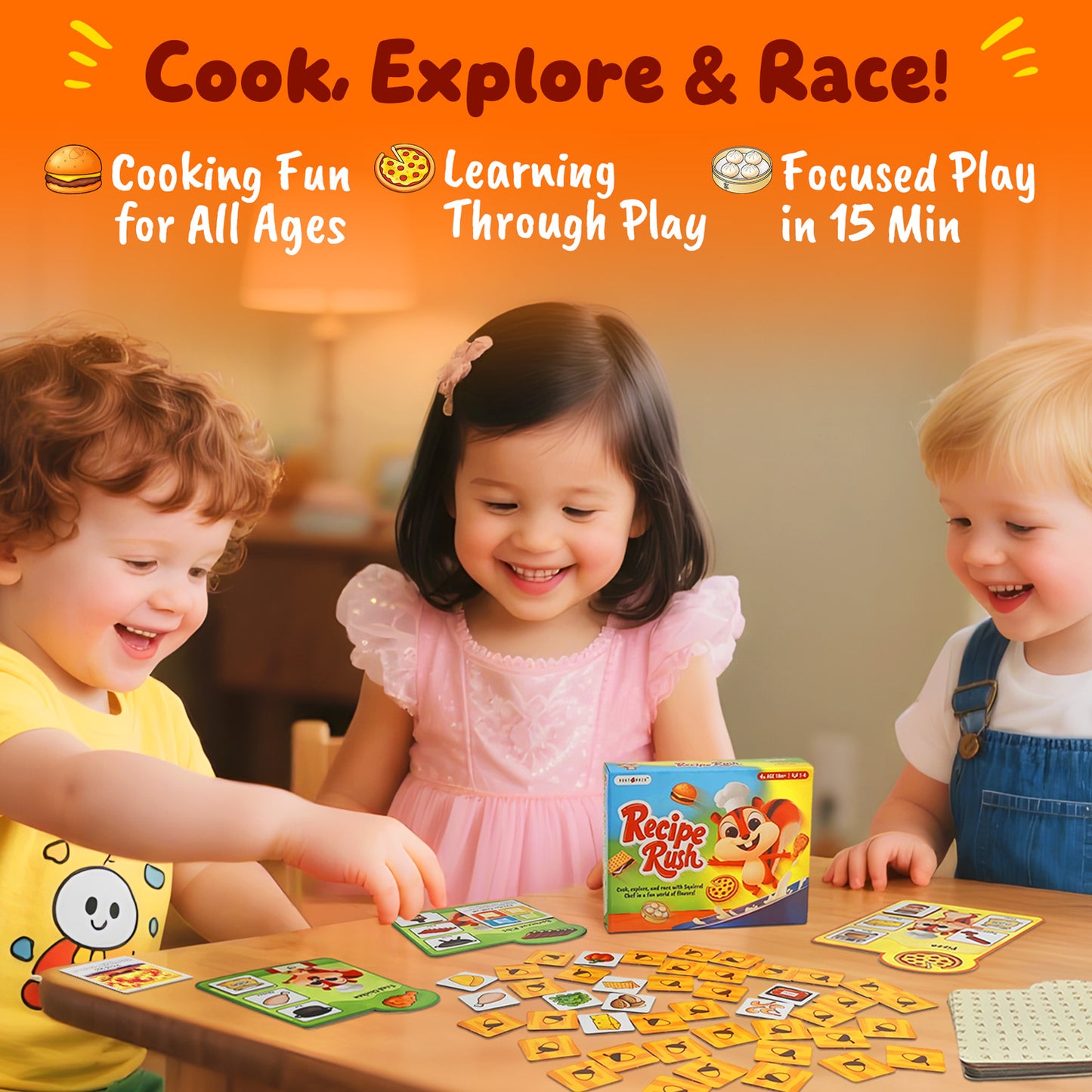 Recipe Rush, Cooking & Matching Card Game for Toldders & Kids, Ages 18 Months to 10+, Educational, Easy to Learn, No Reading Required, Perfect for Family Game Night, 1–4 Players