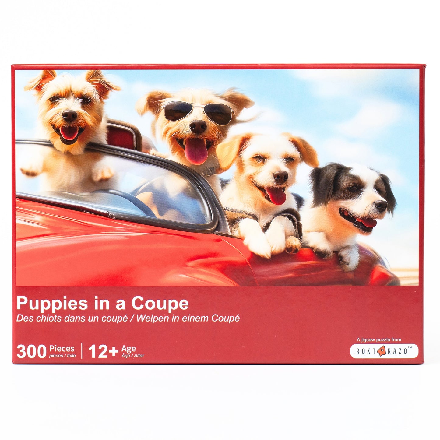 Puppies in a Coupe, 300 Pieces Jigsaw Puzzles, Moderate Challenge, Family Game Nights, Finish Size 20.5 * 15.0 in