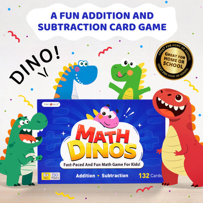 Math Dinos, Math Card Game for Kids Ages 5+,Learn Addition, Subtraction, Multiplication, Division Through Play, Blank Cards to Fit Different Skill Levels