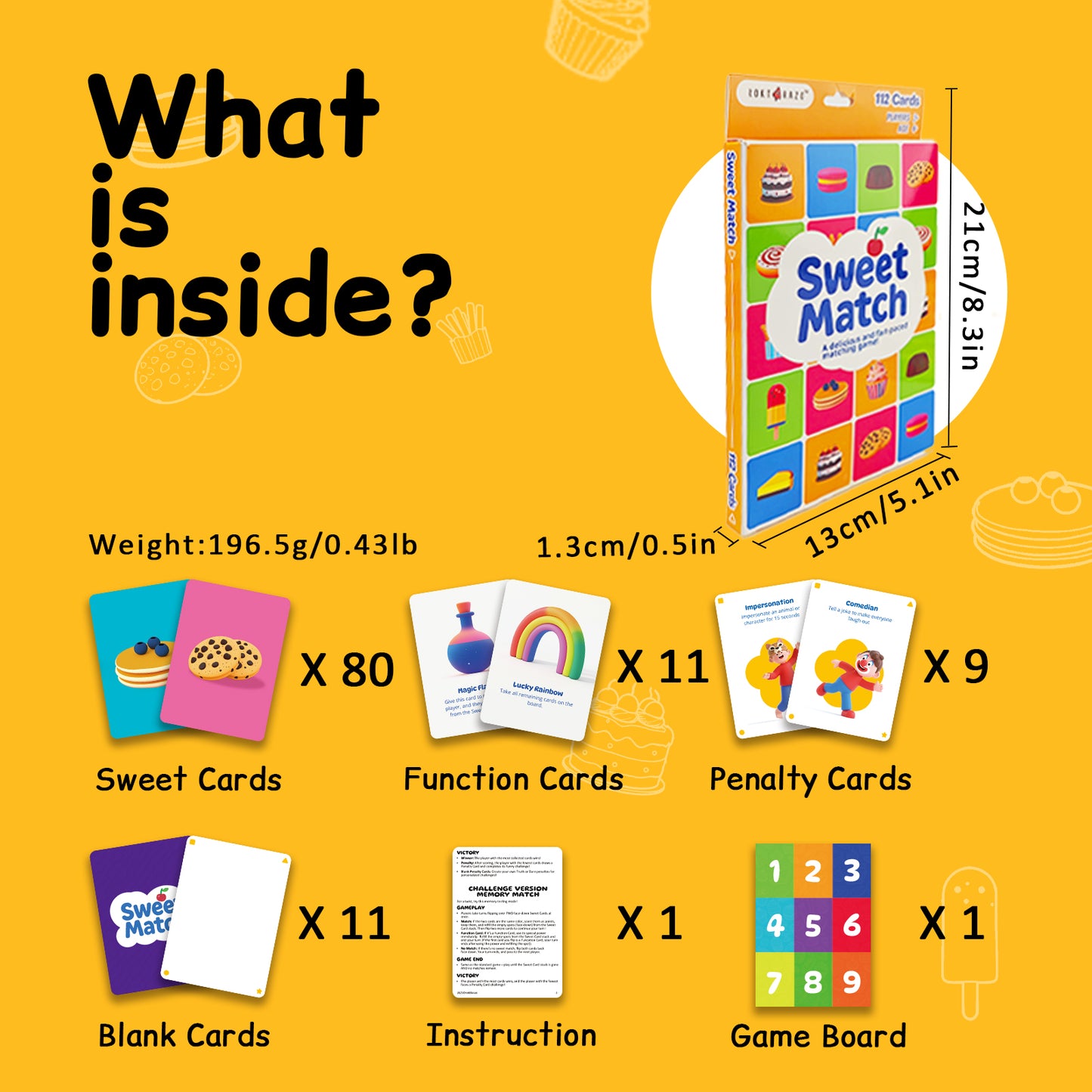 Sweet Match, A Delicious Memory Matching Card Game for Kids & Seniors, Easy & Fun, Blank Cards to Customize Truth or Dare, Boys and Girls Ages 4+, School, Travel, Stocking Stuffers