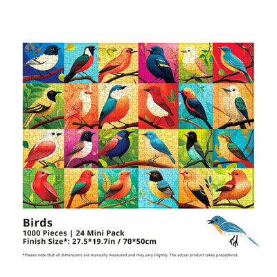 Birds, 24 Mini Pack, 1000 Pieces Puzzles, Advent Calendar, Individual Puzzles, Kids Educational Puzzles, Challenging Puzzle Perfect for Adults, Family Game Nights, 27.5 * 19.7 in