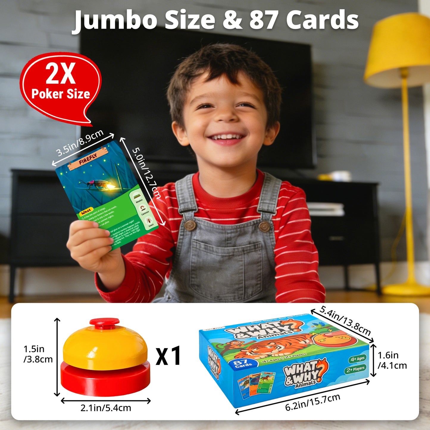 What&Why? Guess The Animal Card Game, 87 Jumbo Cards with The Bell