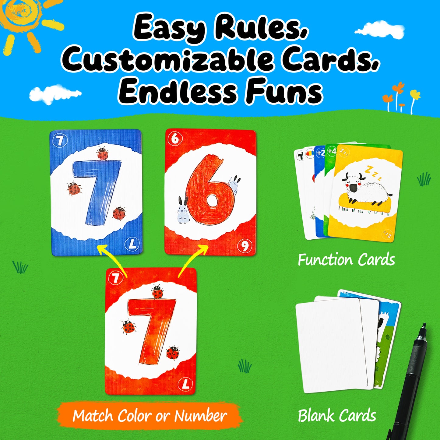 Mau Mau, Humorous Classic German Card Games, Crazy'8s, 108 Cards Party Pack, Colour & Number Matching Game for 2-6 Players, Easy and Fun for Family Game Night for Kids, Teens, Adults