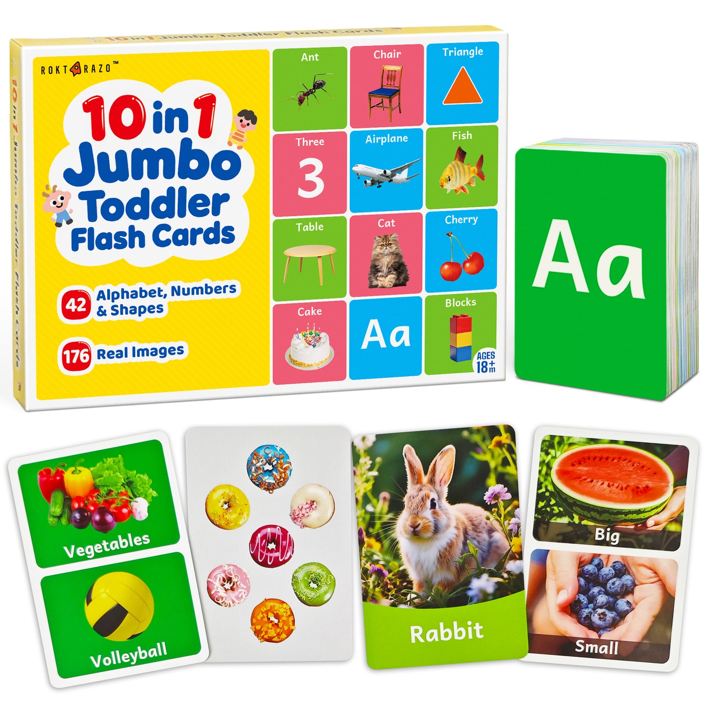 96 Jumbo Toddler Flash Cards, 10 Topics, 176 Real Images, Double-sided