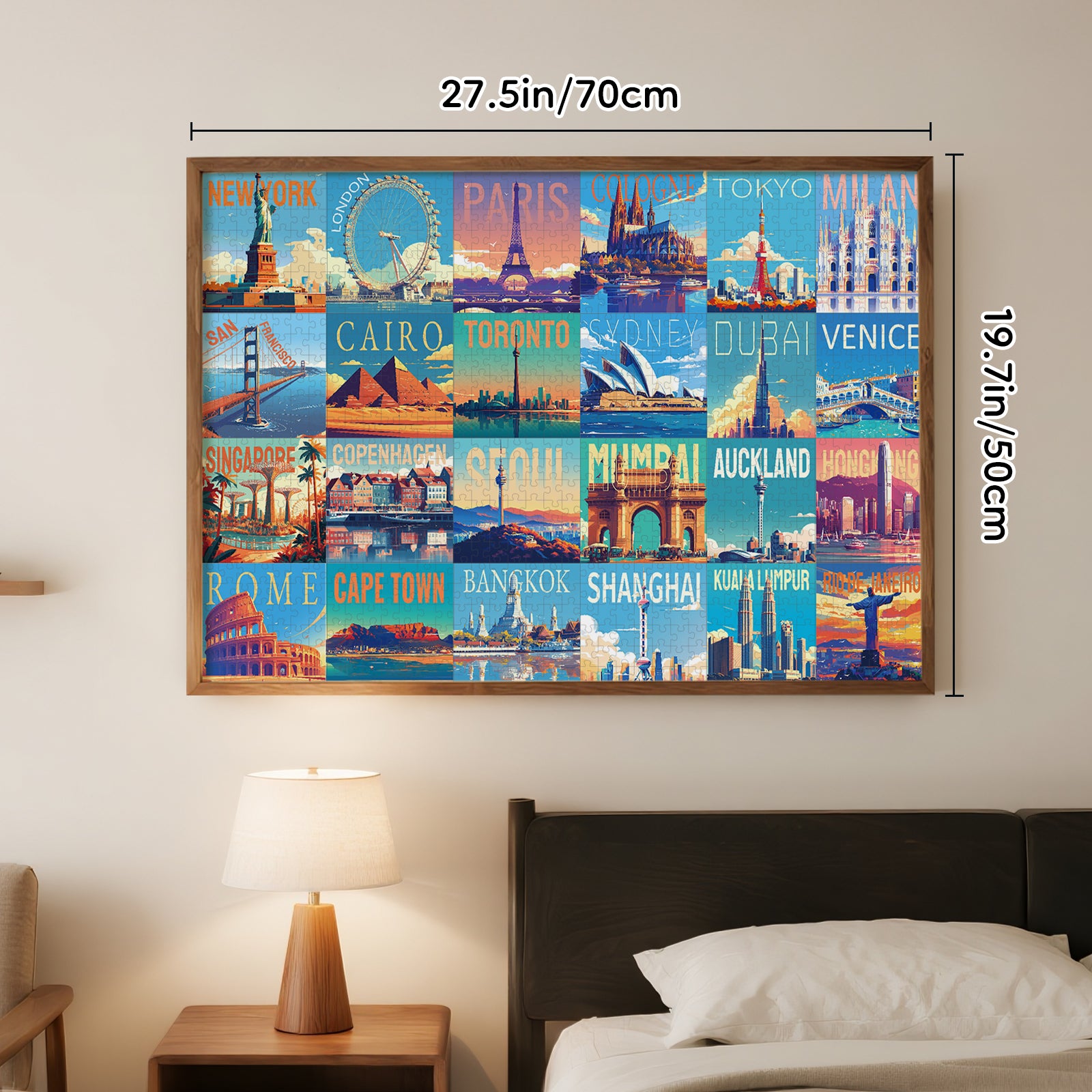 completed travel jigsaw puzzle display