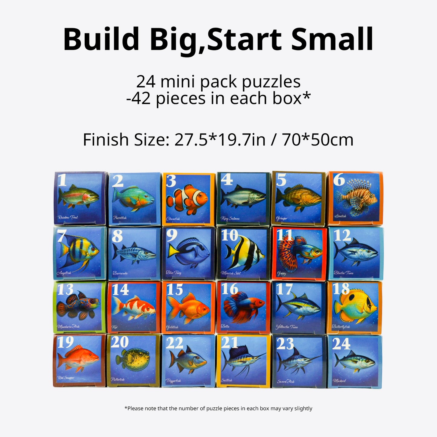 Fishes, 24 Mini Pack Kids Puzzles, 1000 Pieces Advert Puzzles, Family Game Nights, Finish Size 27.5 * 19.7 in
