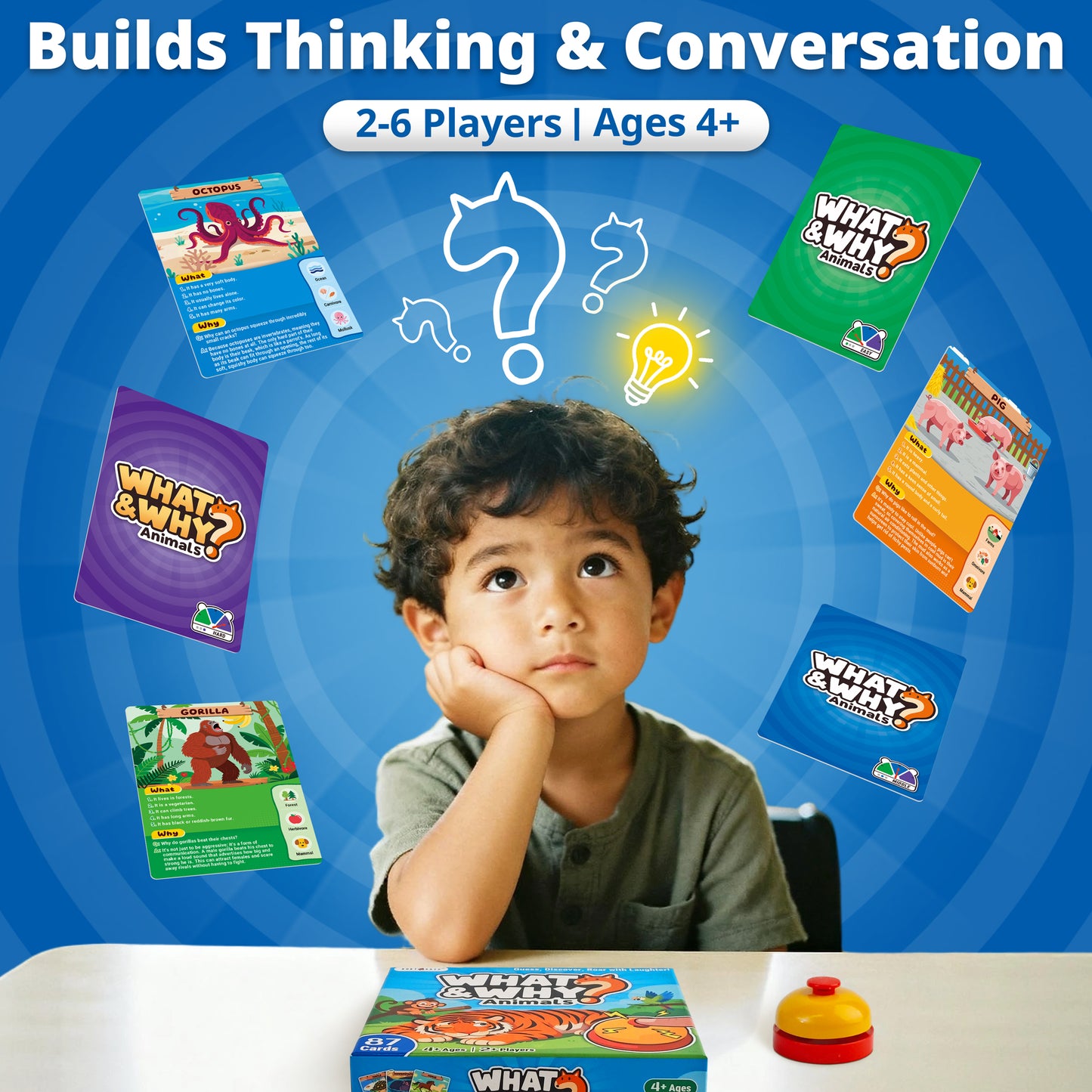 What&Why? Guess The Animal Card Game, 87 Jumbo Cards with The Bell