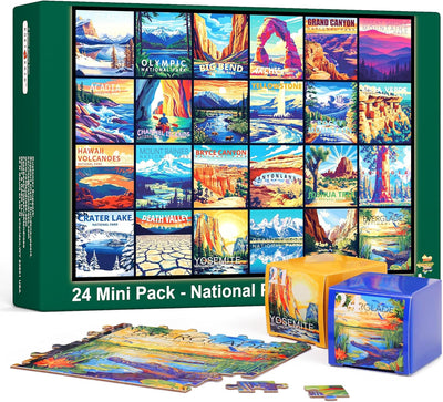 24 National Parks, 1000 Piece, 24 Mini Pack Jigsaw Puzzle, 27.5 x 19.7 inches, Daily Challenge Pack with Reference Poster