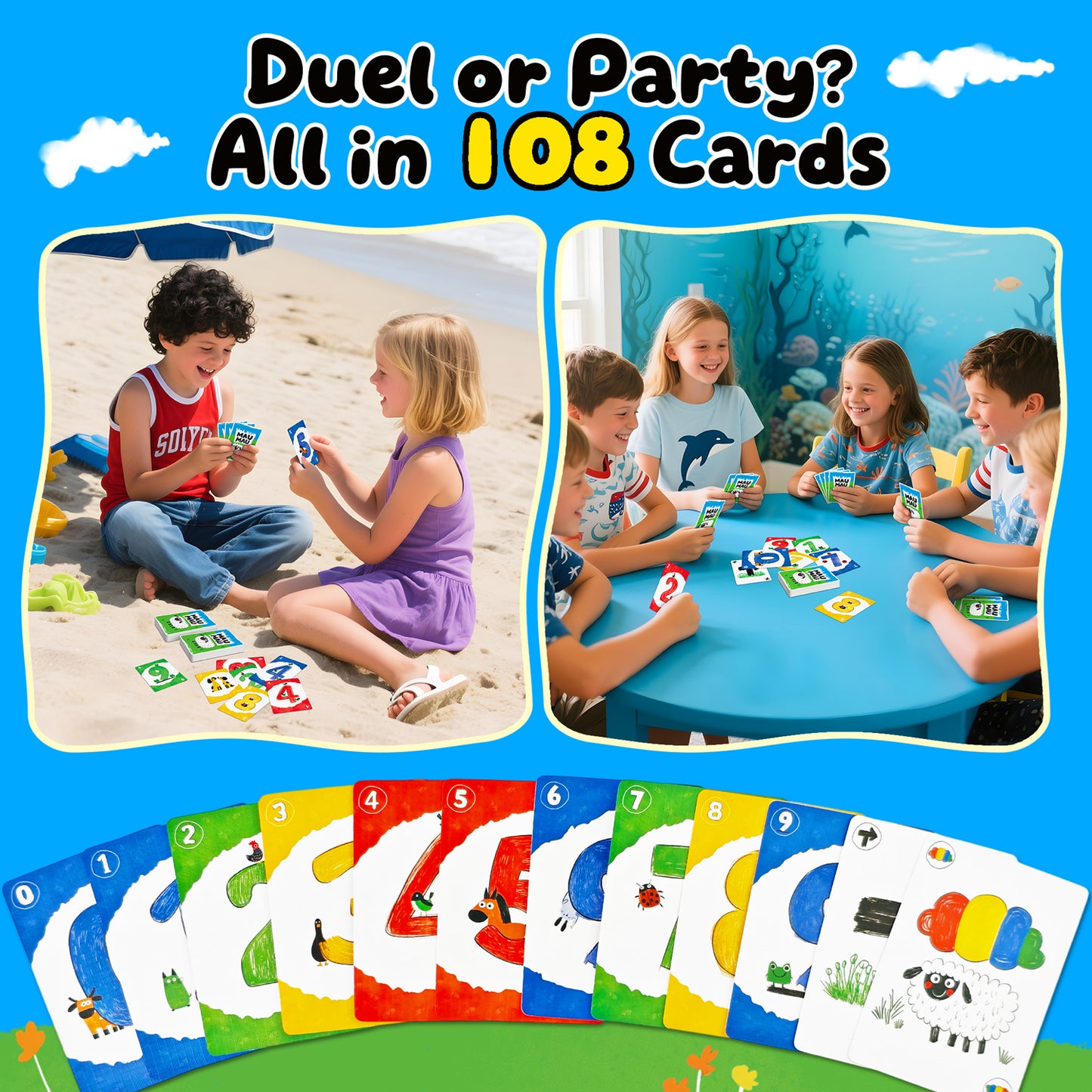Mau Mau, Humorous Classic German Card Games, Crazy'8s, 108 Cards Party Pack, Colour & Number Matching Game for 2-6 Players, Easy and Fun for Family Game Night for Kids, Teens, Adults