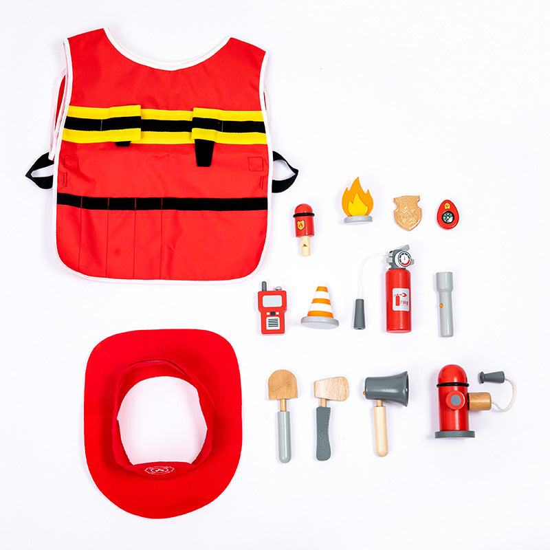 Firefighter Suit Children Role-Playing Toys Wooden Firefighting Tools