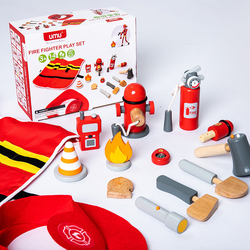 Firefighter Suit Children Role-Playing Toys Wooden Firefighting Tools