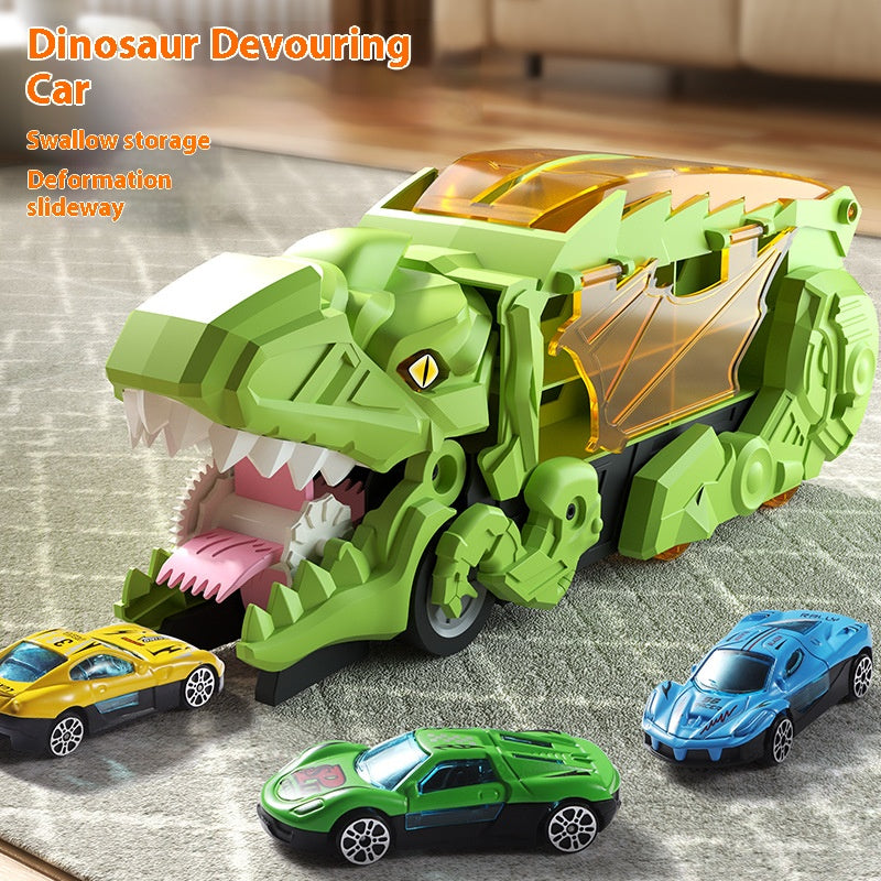 Dinosaur Swallowing Vehicle,Dinosaur Cars Transport Truck Carrier, Toy Cars Track Set Dinosaur Transporterransforms into Dino