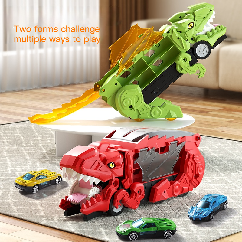 Dinosaur Swallowing Vehicle,Dinosaur Cars Transport Truck Carrier, Toy Cars Track Set Dinosaur Transporterransforms into Dino