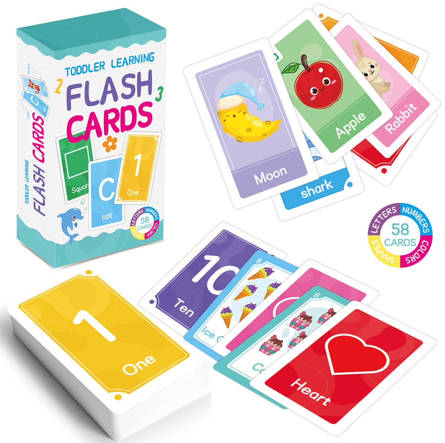 Educational  Flashcards For Toddlers,58 Pcs Alphabet Flash Cards Contains Letters, Colors, Shapes and Numbers, Learning Toy Educational Toys