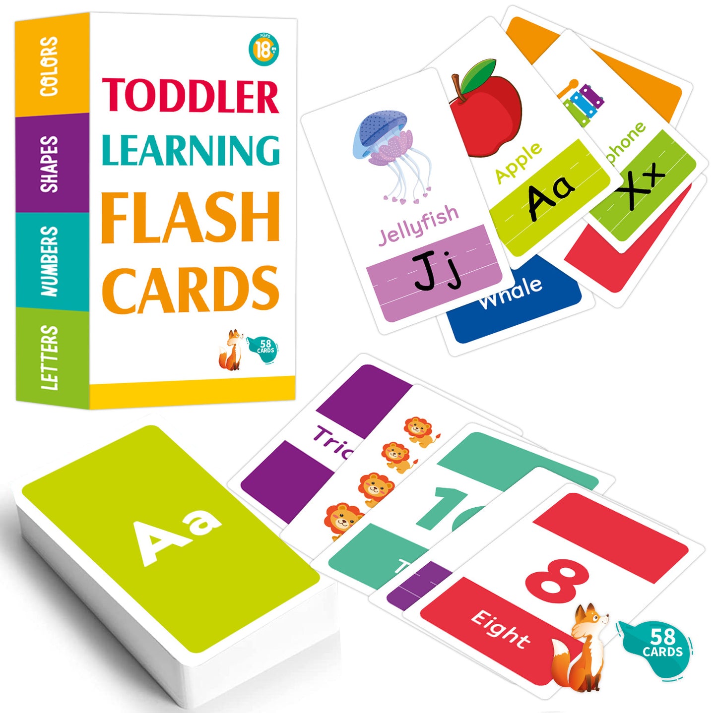 Educational  Flashcards For Toddlers,58 Pcs Alphabet Flash Cards Contains Letters, Colors, Shapes and Numbers, Learning Toy Educational Toys