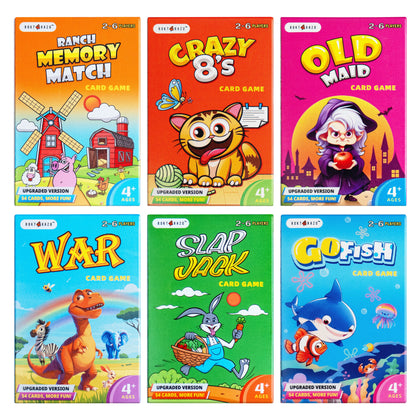 Upgraded Kids Card Games Pack, 6 Decks, Go Fish, Old Maid, Crazy Eights, Memory Match, Slap Jack, War, Playing Cards, Easter Basket Stuffers, Stocking Stuffers