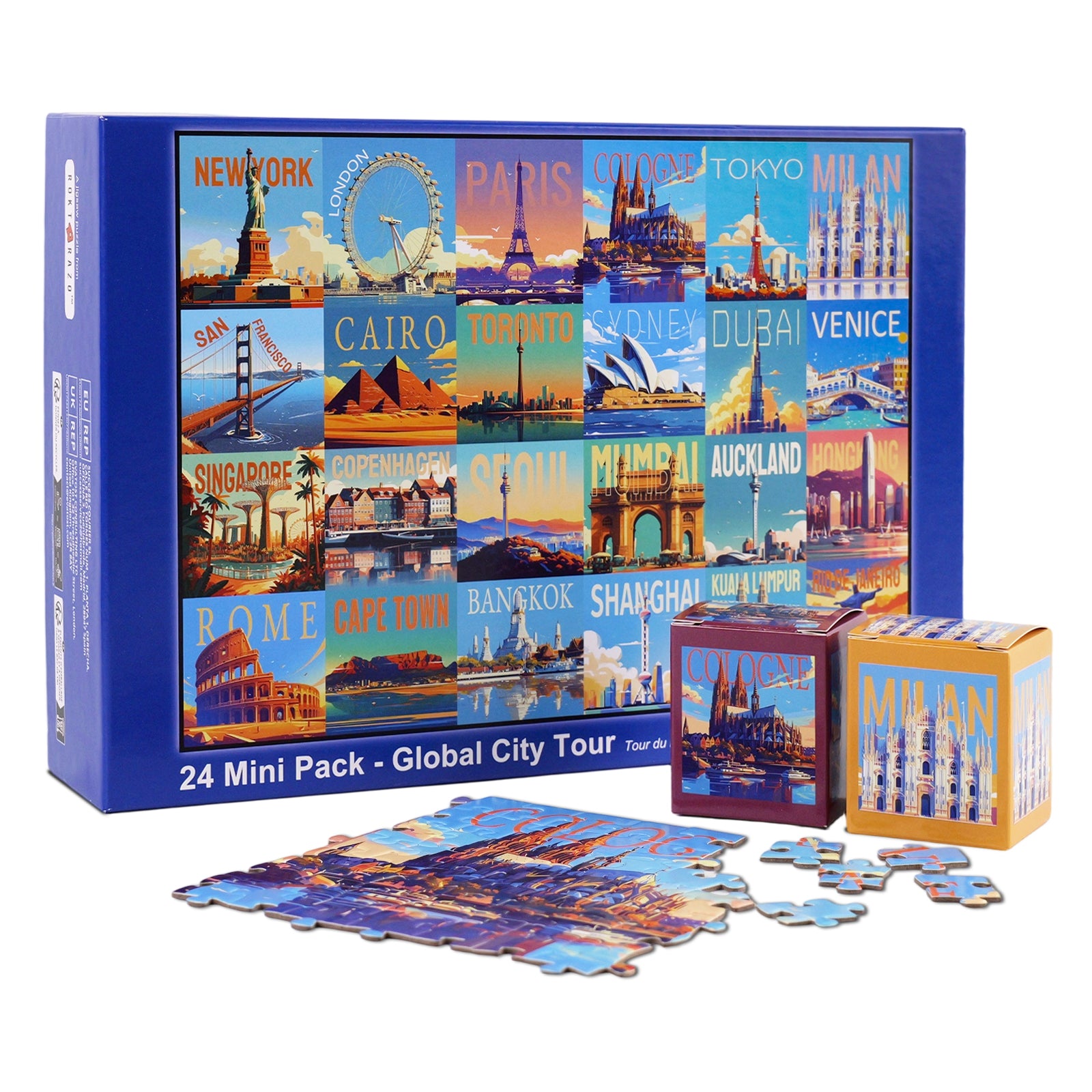 24 mini pack travel jigsaw puzzle global city tour